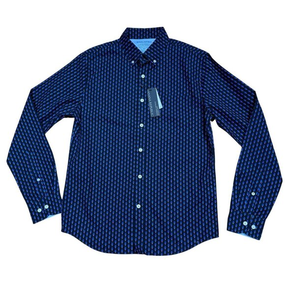 Banana Republic Men's Sz S Shirt Luxe Poplin Slim Cotton Black Blue Rockets New - Picture 1 of 5